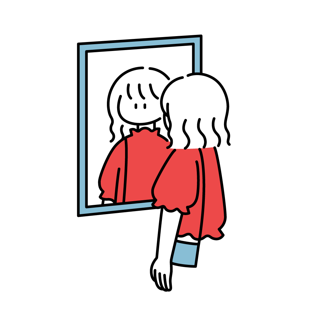 家では良く見えたのに外で見るとなんだかダサく感じてしまう女の子のイラスト