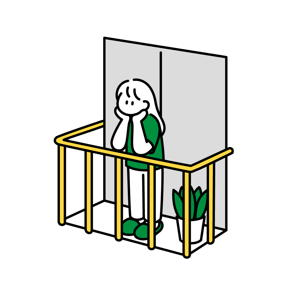 ベランダで黄昏る女の子のイラスト